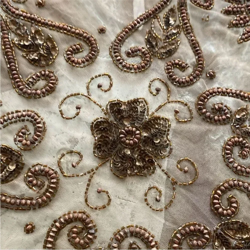 Elegant Brown and Gold  beaded Tablecloth, handmade in India 🇮🇳